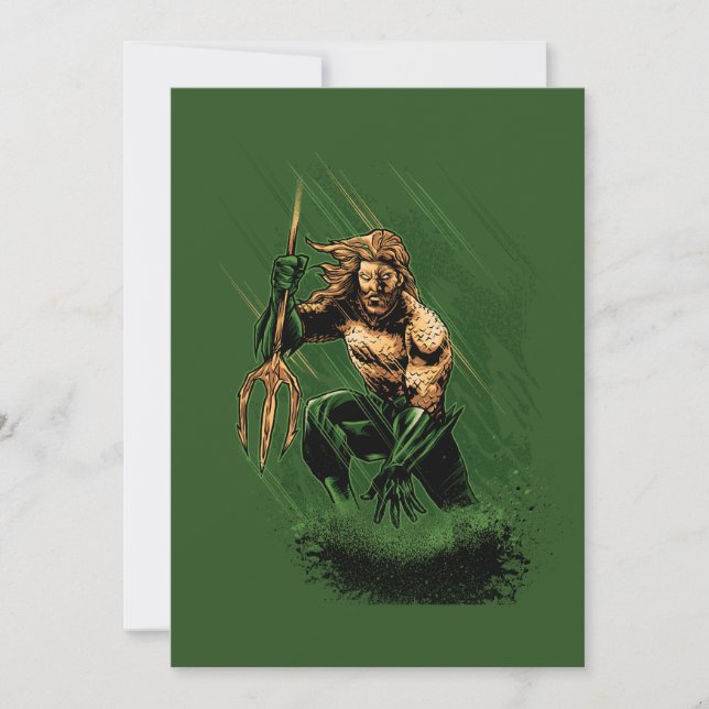 Ocean King Trident Warrior Dynamic Comic Art Holiday Card (Front)