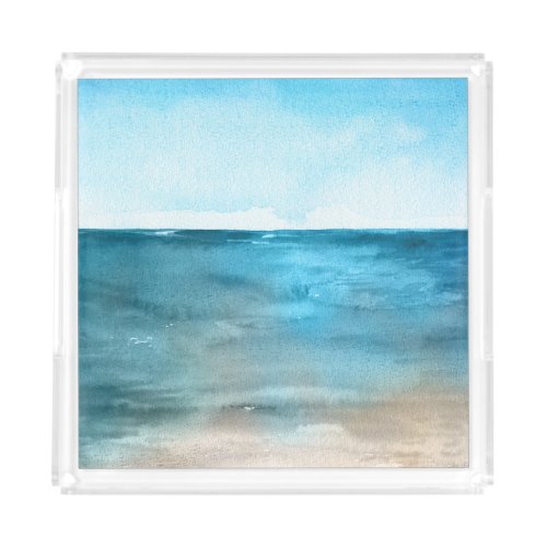 Ocean Landscape Watercolor Beauty Acrylic Tray
