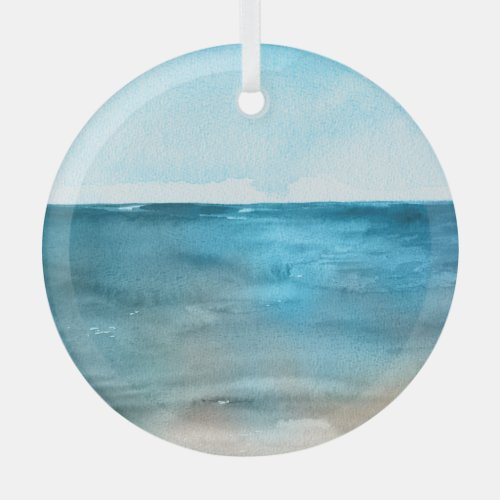 Ocean Landscape Watercolor Beauty Glass Ornament