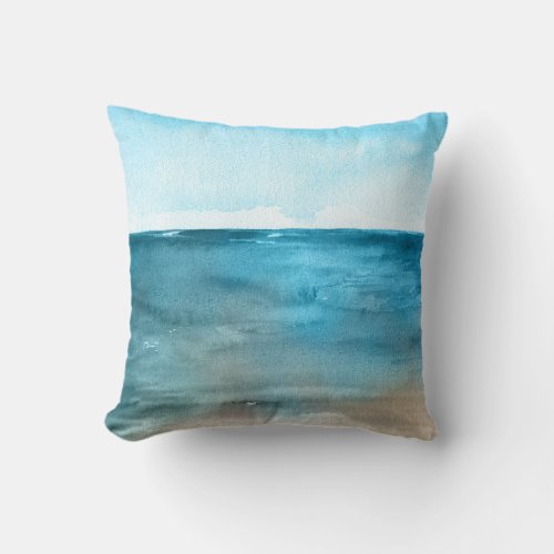 Ocean Landscape Watercolor Beauty Throw Pillow