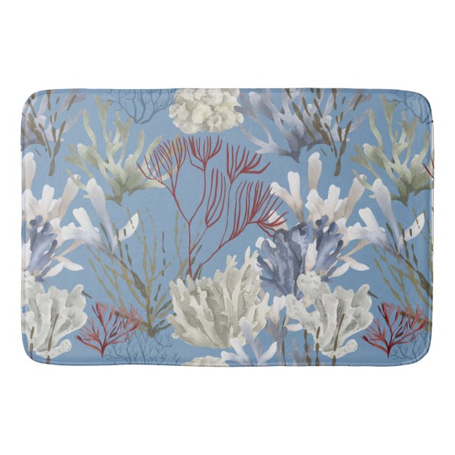 Ocean Life Blue Corals Bath Mat (Front)