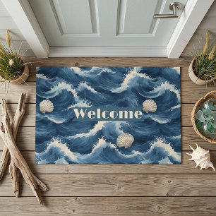 Ocean Life Coastal Dark Tides Beach House Seashell Doormat