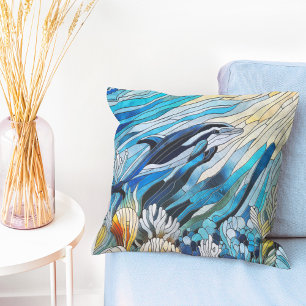 Ocean Life - Digital Art Mosaic Throw Pillow
