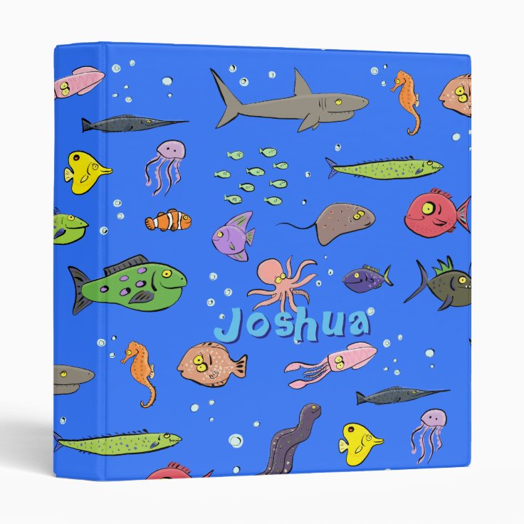 Ocean life happy fish cartoon pattern binder | Zazzle