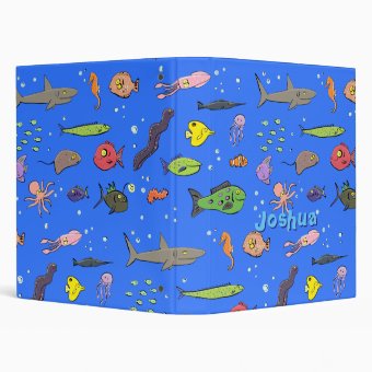 Ocean life happy fish cartoon pattern binder | Zazzle