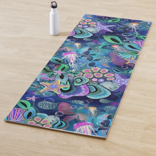 Ocean Life Jelly Fish Starfish Yoga Mat