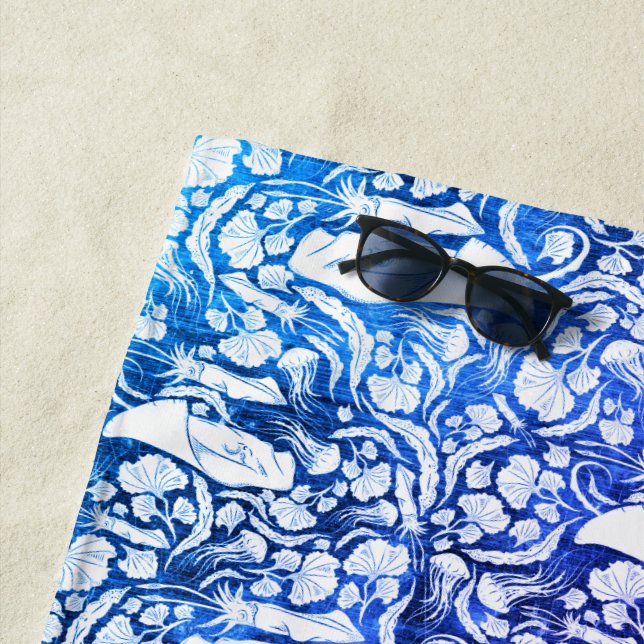 Ocean Life Manta Ray  Monogram Beach Towel (In Situ)