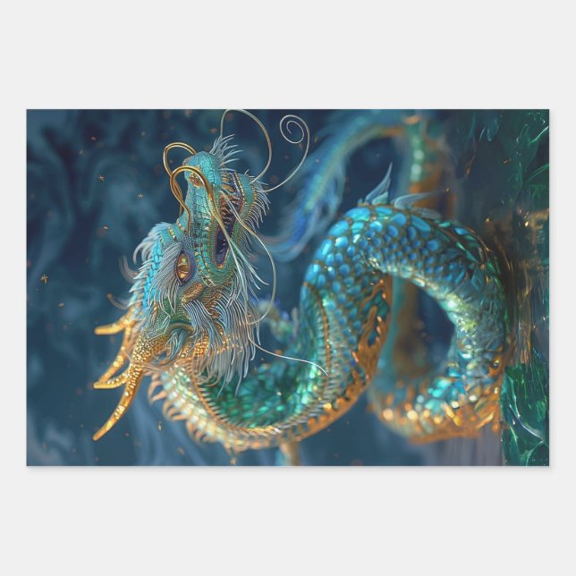 Ocean Life Mermaid Dragon Octopus Decoupage  Wrapping Paper Sheets (Front 2)