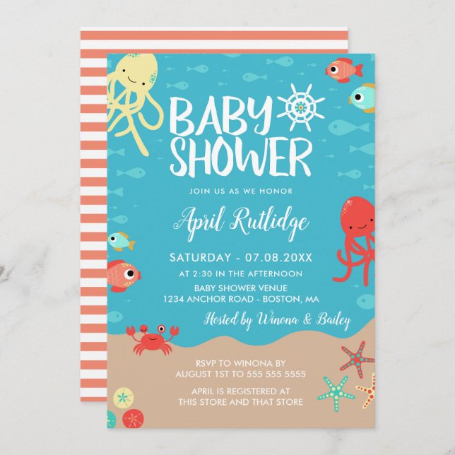 Ocean Life Nautical Baby Shower Invitation (Front/Back)