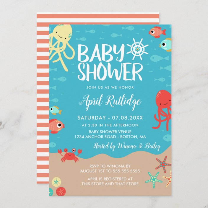 Ocean Life Nautical Baby Shower Invitation Zazzle Com