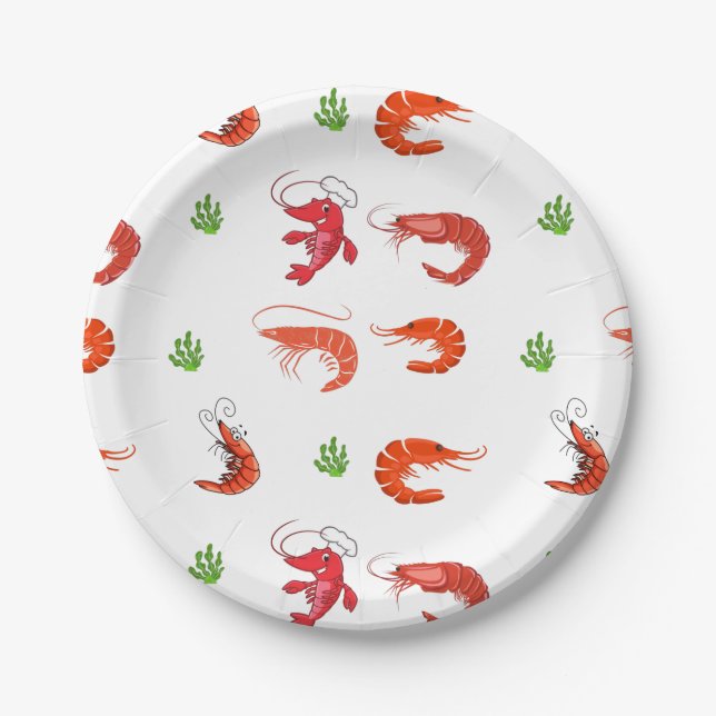Ocean Life Red Shrimp Paper Plates (Front)