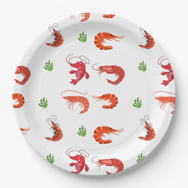 Ocean Life Red Shrimp Paper Plates (Front)