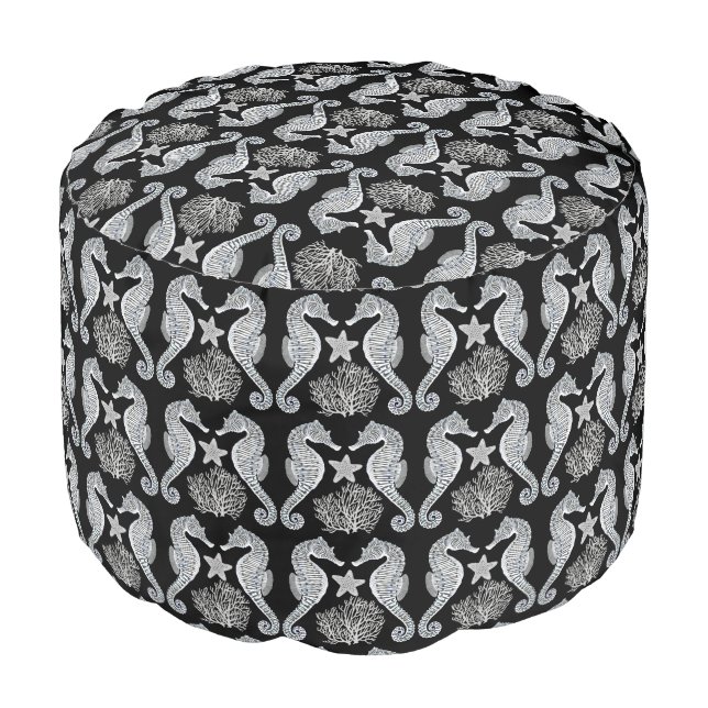 Ocean Life Seahorse Starfish Pouf (Angled Front)