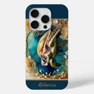 Ocean Life SeaLife Turtle Gold Pearls  iPhone 15 Pro Case