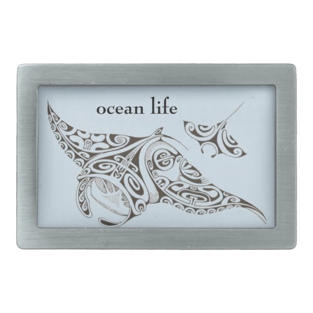 ocean life twin rays manta-rays belt buckle (Front)