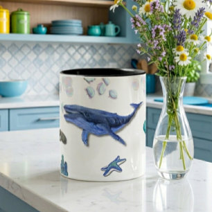 Ocean Life Watercolor Marine Animals Pattern Mug