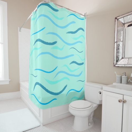 Ocean light blue waves shower curtain