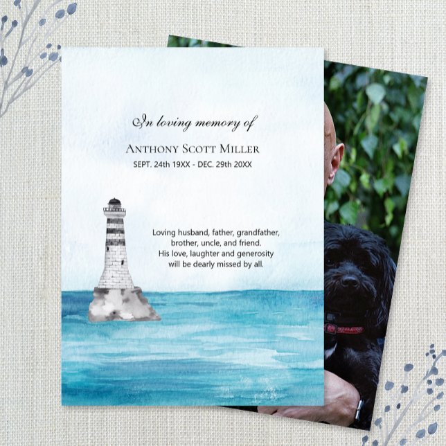 Ocean Lighthouse photo memorial card (Creator Uploaded)