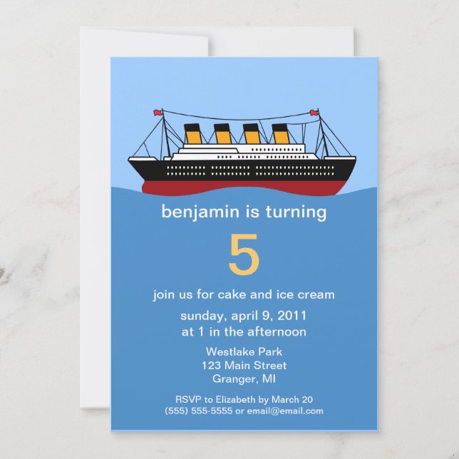 Ocean Liner Birthday Party Invitations (Front)
