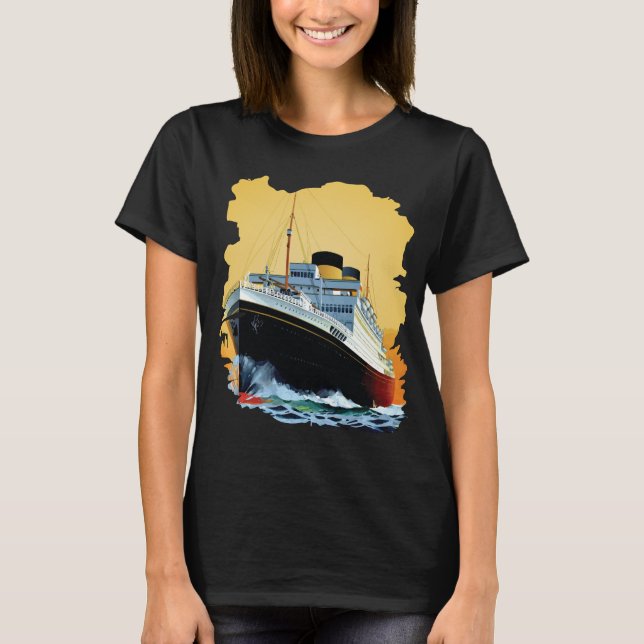 Ocean Liner Cruise Ship Blue Travel T-Shirt (Front)