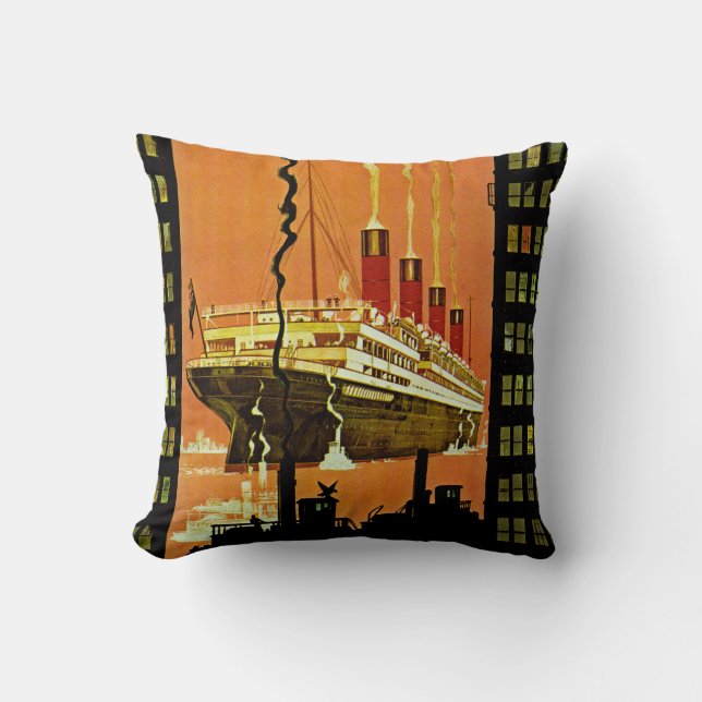 Ocean Liner Departure Throw Pillow (Front)