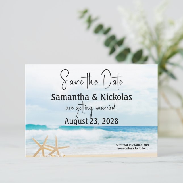Ocean Love Beach Wedding  Save The Date (Standing Front)