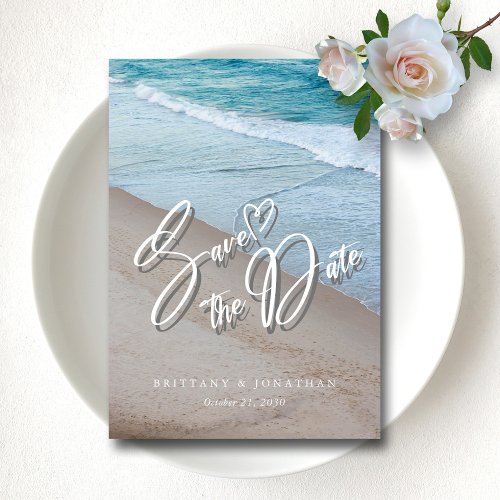 Ocean Love Elegant Beach Wedding Save The Date