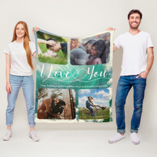 Ocean Love Photo collage Anniversary Valentine Fleece Blanket