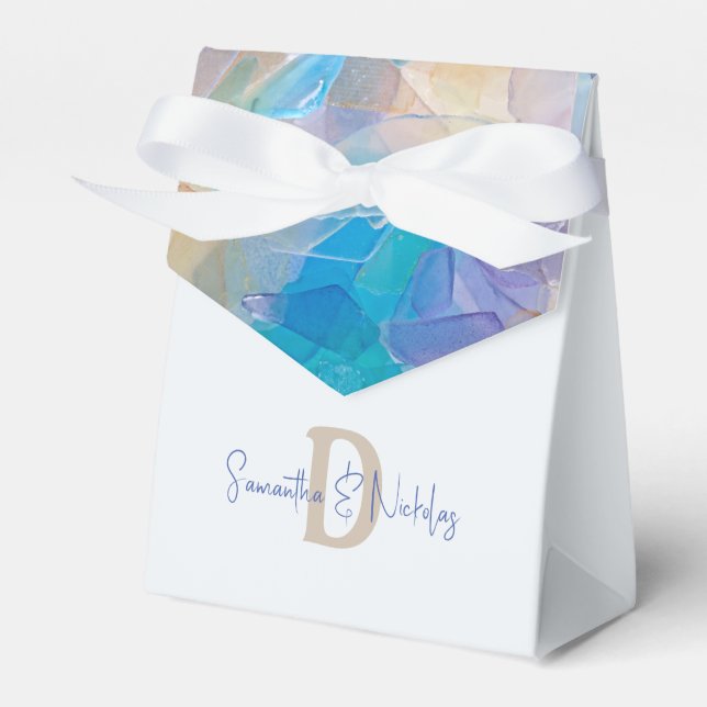 Ocean Love Sea Glass Beach Wedding Favor Boxes (Front Side)