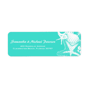 Ocean Love Teal Artsy Seashells Beach Wedding Label