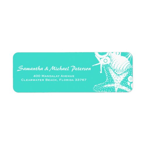 Ocean Love Teal Artsy Seashells Beach Wedding Label