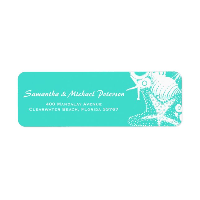 Ocean Love Teal Artsy Seashells Beach Wedding Label (Front)