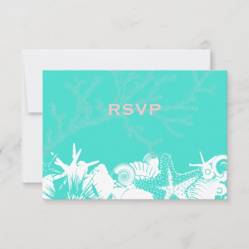 Ocean Love Teal Artsy Seashells Beach Wedding RSVP