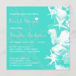 Ocean Love Teal Seashells Chic Bridal Shower Invitation