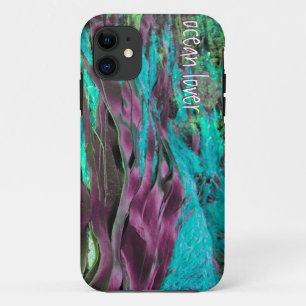 Ocean Lover Turquoise Burgundy Seaweed Text iPhone 11 Case