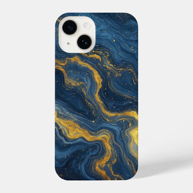 Ocean Luxe Marble Flow ✨ Blue & Gold Abstract  iPhone Case (Back)