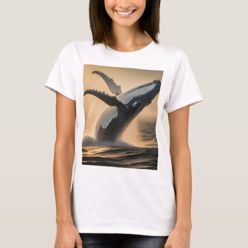 Ocean Majesty Whales Bathed in Golden Light T_Shirt