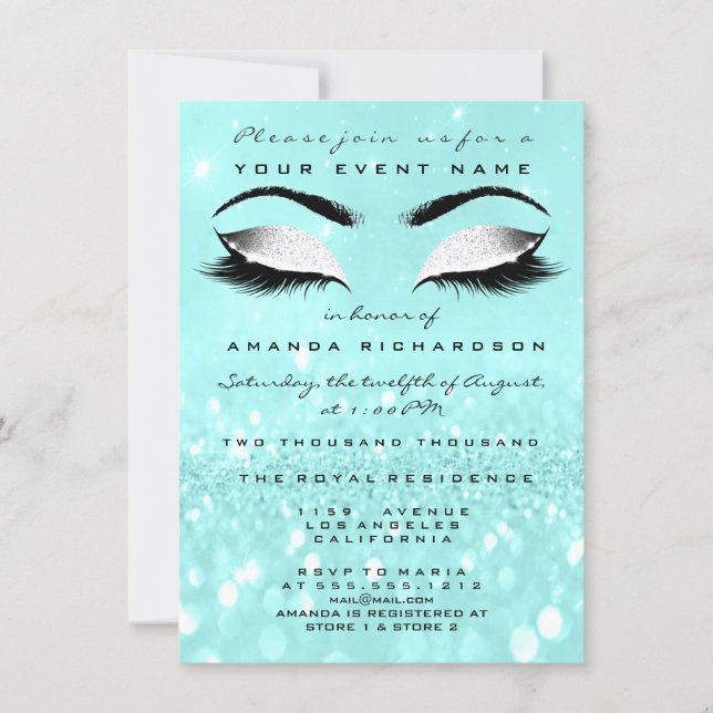 Ocean Makeup White Glitter 16th Bridal Shower Invitation (Front)