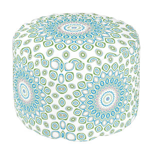 Ocean Mandala in Blue and Gray and White Pouf