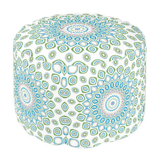 Ocean Mandala in Blue and Gray and White Pouf