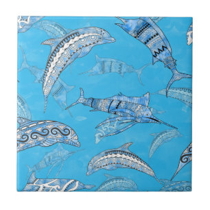 Ocean Marine Animals Dolphins Marlins Ceramic Tile