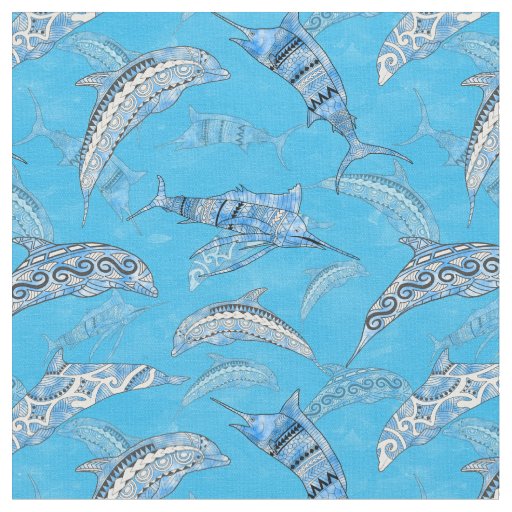 Ocean Marine Animals Dolphins Marlins Fabric