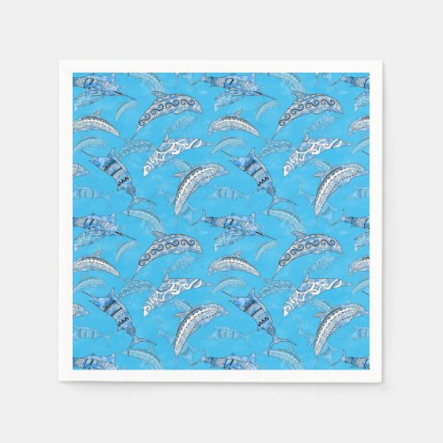 Ocean Marine Animals Dolphins Marlins Napkins