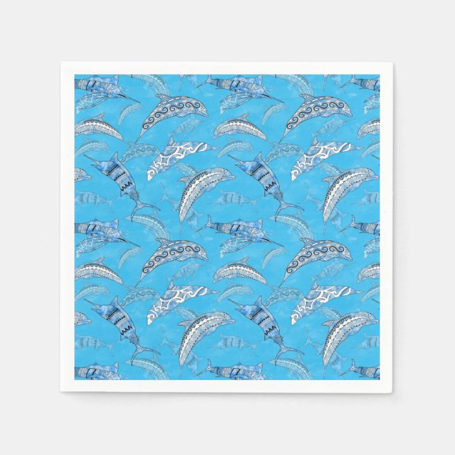 Ocean Marine Animals Dolphins Marlins Napkins (Front)