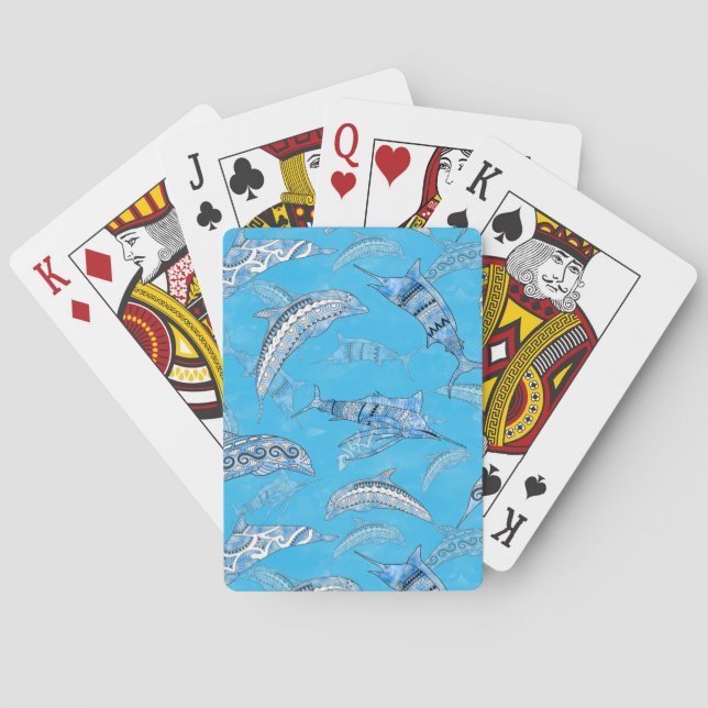 Ocean Marine Animals Dolphins Marlins Poker Cards (Back)
