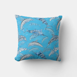Ocean Marine Animals Dolphins Marlins Throw Pillow