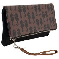 Ocean Marine Black Seahorses on Brown Clutch