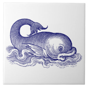Ocean Marine Dolphin or Fish Blue & White Ceramic Tile