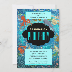 Ocean Marine Life Graduation Swimming Pool Party Invitation