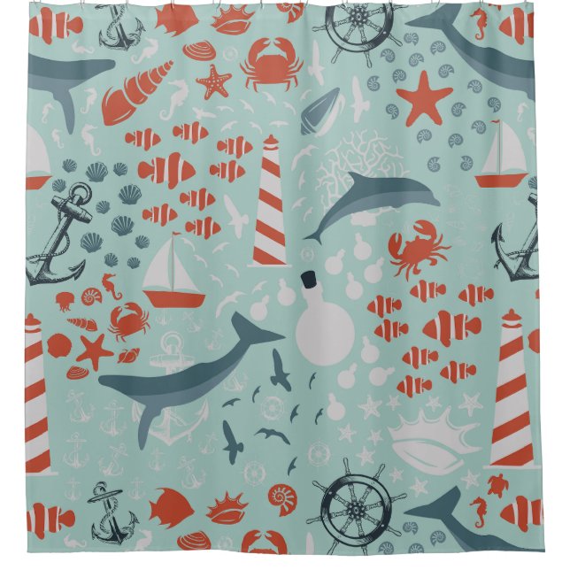 ocean marine nautical sea ship lighthouse shower curtain (Front)